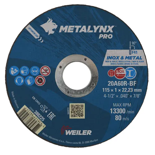 388225 115 X 1 X 22.2MM INOX CUTTING DISC 